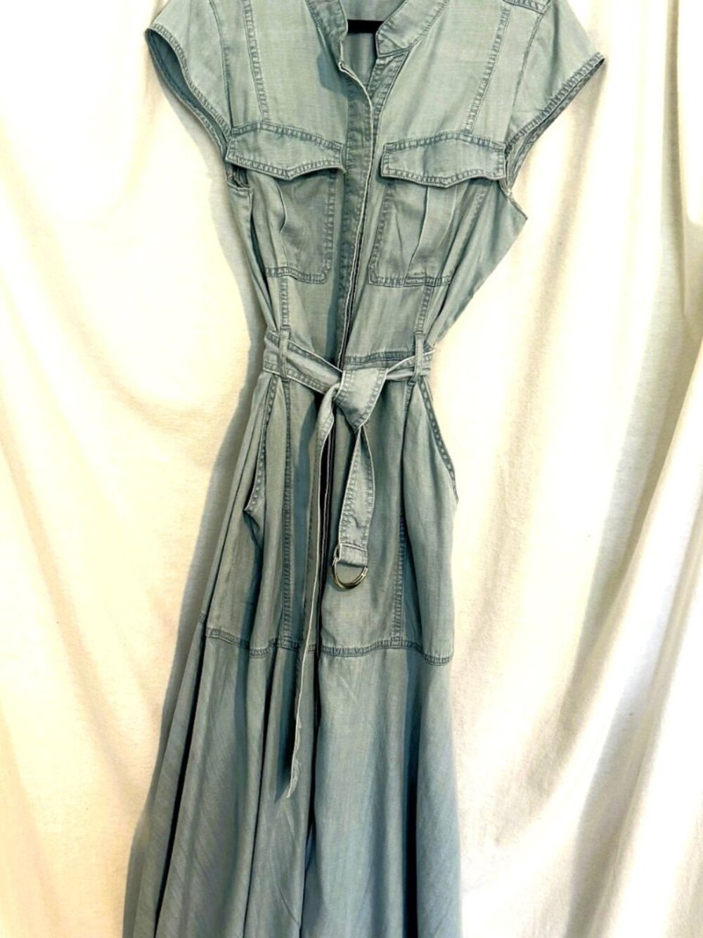 WHITE HOUSE BLACK MARKET DENIM DRESS MIDI CAP SLEEVE SIZE 16